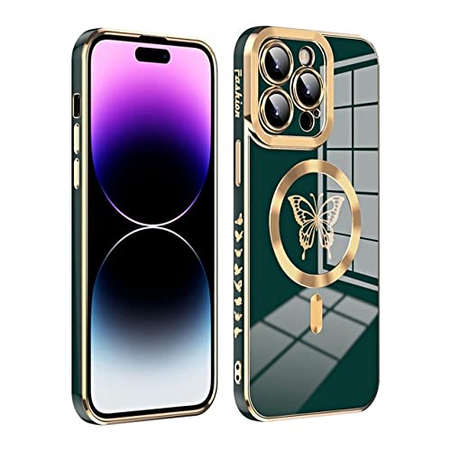Coque de protection pour iPhone 11 12 13 14 Pro Max silicone souple vert motif papillon