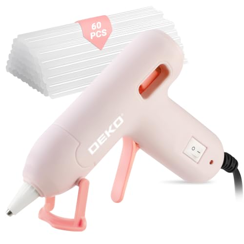DEKOPRO Pistola de Silicona Caliente 20W con 60 Barras de Pegamento de 7 × 120 mm, Mini Pistola de Pegamento con Interruptor y Soporte para Manualidades, Bricolaje y Decoración, Rosa