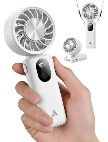 Image of Aecooly Mighty Portable Handheld Fan with Cooling Plate | 20H Max Cooling Time | 3 Flexible Modes | 5 Speeds Wind | Battery Level Display | Mini Personal Battery Powered, Gifts for Women, Travel-White