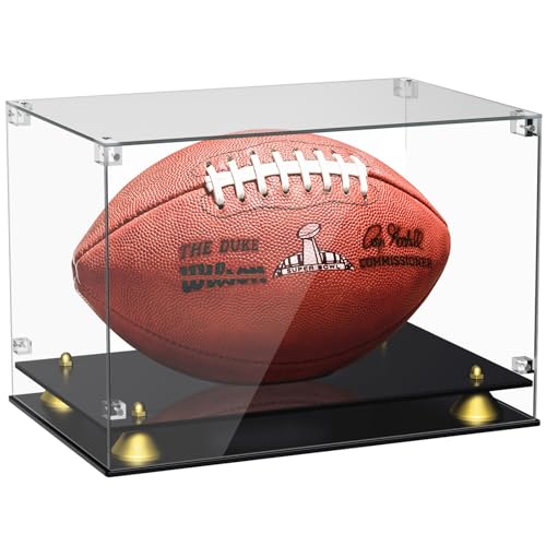 KKU Acrylic Football Display Case - Clear Double Tier Black Stand for Signed Autographed Football Display