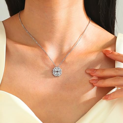 2-in-1 Moissanite Pendant Necklace for Women, Convertible Heart to Clover Design with 0.4 Carat Stones, Hypoallergenic 925 Sterling Silver Jewelry2