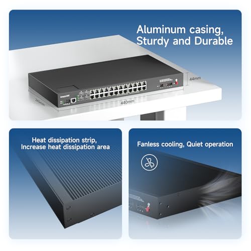 Image of 24 Port Industrial Gigabit PoE Switch Unmanaged, 24 x PoE+ @400w Ports & 4 x SFP Slots, Desktop or Rackmount, Working Range -40~185 ℉, IP40