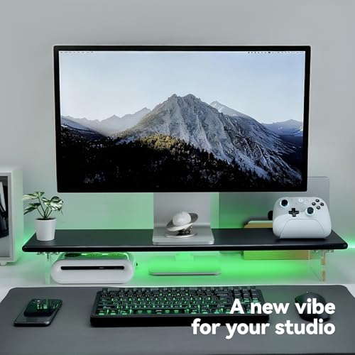 Image of Bamboo Monitor Stand Riser with RGB Lights,31.5 Inches Desktop Shelf with Acrylic Legs Supports for Desk, PC Computer Monitor, Laptops, Printer, Speakers (Black)