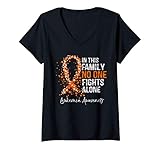 Womens In This Family No One Fights Alone Shirt Leukemia Awareness V-Neck T-Shirt