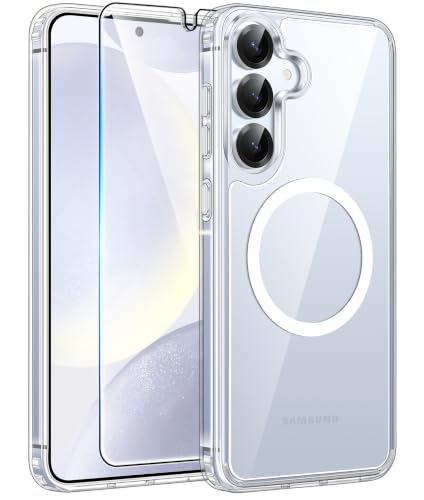 Image of FNTCASE for Samsung Galaxy S25 /S24 Case: Galaxy S24 /S25 Phone Case [Fit with Magsafe] Anti Yellowing Transparent Clear [Screen Protector] Military Grade Shockproof Protective Phone Cover-Clear