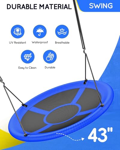 Image of Everyfun 43 inch Saucer Tree Swing for Kids Adult, 700lbs Weight Capacity, Waterproof Flying Saucer Swing with Adjustable Hanging Straps, Swing Seats for Backyard Outdoor Indoor Playground, Aqua Blue