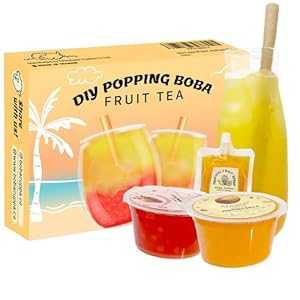 Boba Cuppa Bursting Boba Mango and Strawberry Popping Kit, DIY at home, Tropical Flavour, Popping Balls, Perfect for Bubble Tea Party Drink. Boba Ball, syrup and Boba Straws