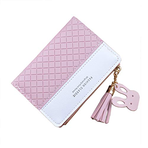 Belsmi Damen Geldbeutel Quaste PU Leder Portemonnaie Mädchen Multi Slots Große Kapazität Kleine Bifold Brieftasche Schlanke Reißverschluss Tasche Geldbörse Für Frauen (Rosa)
