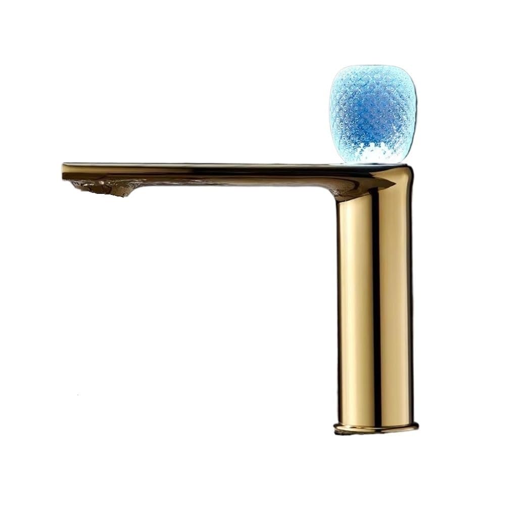 Mitigeur de lavabo doré eau chaude et froide sur pont pour salle de bain moderne