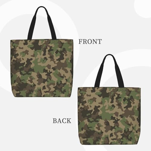 Large Capacity Shoulder Bag with Zipper,Reusable Grocery Green camo Print Tote Bag for Shopping3