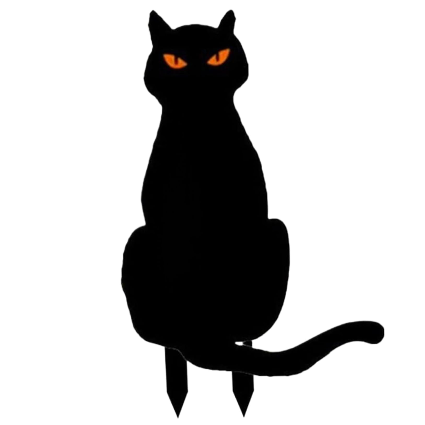 Hperu Outdoor Halloween Decor, 12 In Long Halloween Black Cat Silhouette with Orange Eyes, Metal Cat-Shape Scary Yard Decorations with Stakes for Yard Garden Lawn