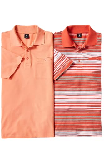 Pegasus Men's Pique Polo Shirts (2 Pack) Smart Casual Soft Cotton Stripe & Plain Tops with 3 Button Placket & Chest Pocket Coral 3XL