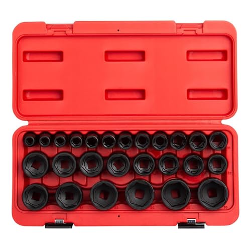 Sunex 2645 1/2 Inch Drive Impact Socket Set 26-Piece Metric 10mm-36mm Cr-Mo Alloy Steel Radius Corner Design Heavy Duty Storage Case