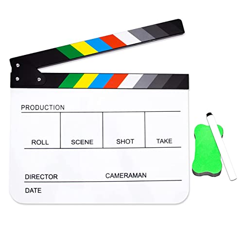 Clap Cinéma Hollywood Pro Clap de Film en Ardoise Acrylique Blanc 30x24cm Déco Cover