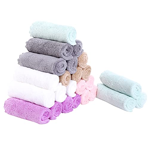 24 Pack Kitchen Dishcloths - Does Not Shed Fluff - Reusable Dish Towels, Dish cloths, Super Absorbent Coral Fleece Cleaning Cloths, Nonstick Oil Washable Fast Drying, 10 x 10 Inch (Multicolor)