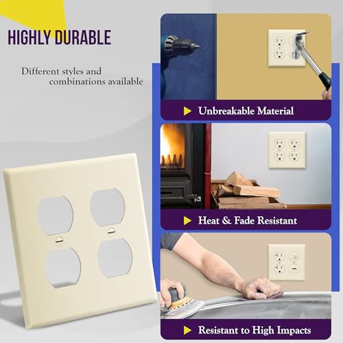 Enerlites 8822-LA Duplex Receptacle Outlet Wall Plate, Standard Size 2-Gang, Polycarbonate Thermoplastic, Light Almond by ENERLITES - Image 4