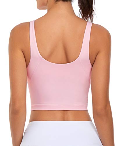 Oalka Sports Bra Womens Longline Padded Crop Tank Yoga Bras Workout Fitness Top Pink S #TOP1