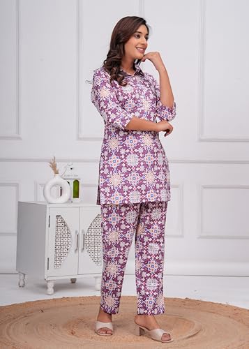 Image of Nevisha Style Printed Cotton Co-ord Set For Women's | Kurta With Pant Set For Women's | Cotton Co-ord Set For Women's