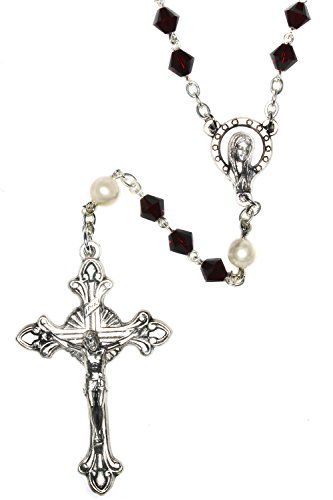 Garnet Red Austrian Crystal Catholic Prayer Rosary (January) -Includes rosary ...
