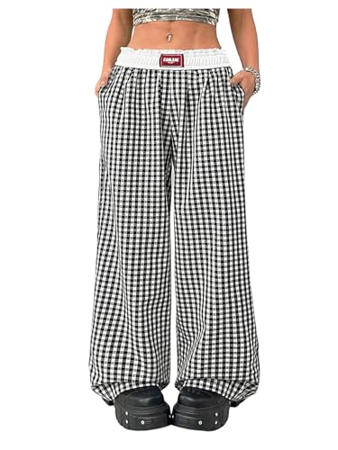 Image of RoseSeek Women's Letter Leopard Print Y2K Straight Elastic Waist Leg Pants