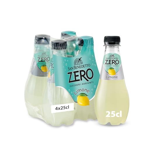 San Benedetto, Bibita Analcolica Gassata al Limone Zero, 4x250 ml, Senza Zuccheri Aggiunti e Senza Calorie, Rinfrescante e Leggera