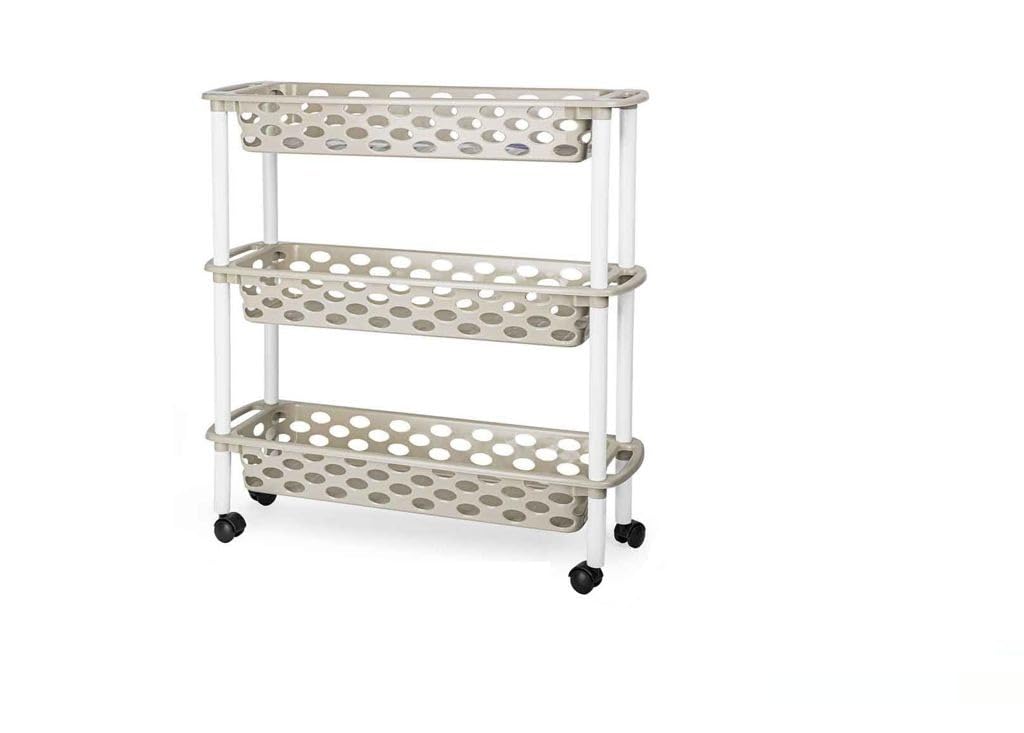 Chariot étroit 3 paniers DRW beige en PVC pour cuisine et salle de bain