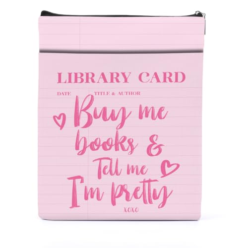 Library Card Pattern Bookbag Sleeve Pink Gifts for Women Librarian