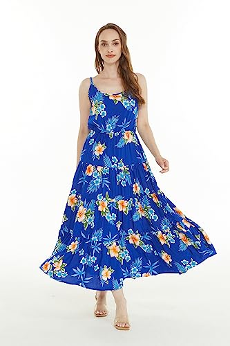 Hawaii Hangover Women's Hawaiian Maxi Tiered Dress in Hibiscus Blue3