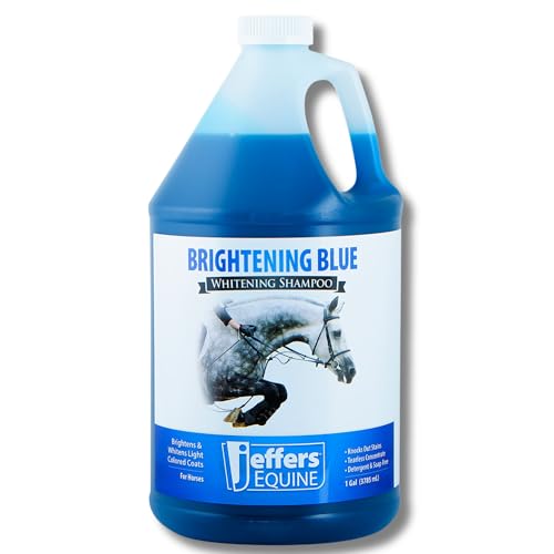 Jeffers Equine Brightening Blue Whitening Horse Shampoo 128 oz Grooming Shampoo with Coconut Extract Aloe & Shea Butter for Coat Mane & Tail Removes Tough Stains Safe for White & Light Coats