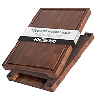 Tabla De Cortar De Madera Maciza De Hevea - 40x29x3 Cm Con Canal Y Patas Antideslizantes