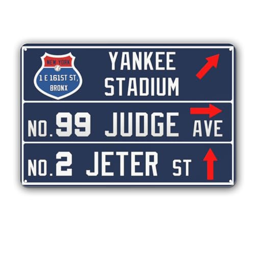 12” x 8” Yankee Wall Decor Art Poster, New York NY Baseball Metal Tin Sign, Yankee Gifts for Boys Men Home Room Decor