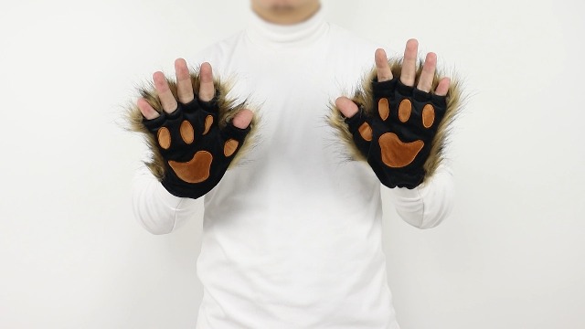 Kdjsic 1 Paar Pfoten-Handschuhe – Half Finger, Aus Plüsch – Für Cosplay, Halloween & Tierrollenspiele