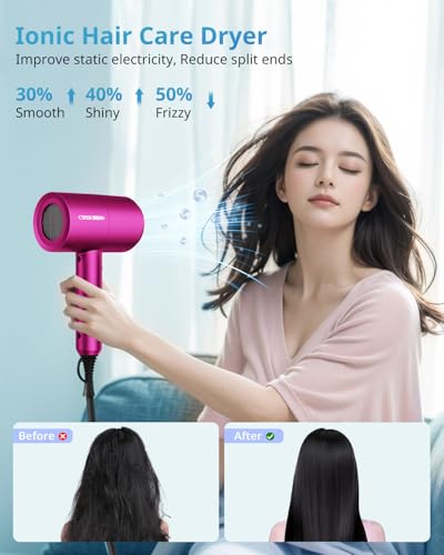 Image of SHRATE Ionic Hair Dryer with Diffuser | Professional Blow Dryer for Curly, Frizzy & All Hair Types | Low Noise & Gentle for Sensitive Hair | Compact & Portable Design for Home, Travel, Women & Men