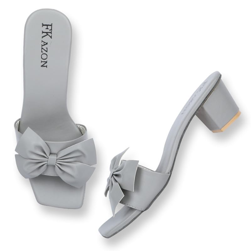 Image of Women's Stylish Block Heel Sandals with Bow Design - FK 516 BLUE HEEL A1 P