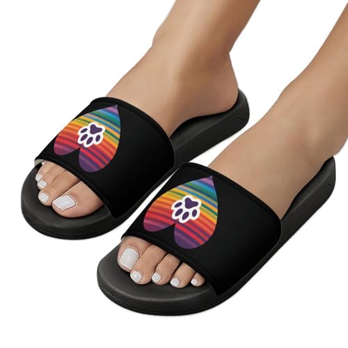 Rainbows Heart Paw Print Unisex Shower Shoes House Slippers Non-Slip Indoor Bathroom Shoes for Pool Beach 42 (260mm)3