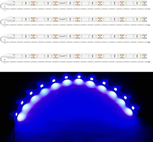 Pryeu Blue LED Strip Lights Waterproof 12V for Car Truck Motorbike Boat Interior Lighting 30CM 12'' 3528 SMD (Pack of 4)