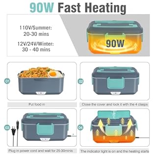 3.5L Super Large Electric Lunch Box Food Heater-Heated Lunch Box for Adults Men With Dual layer(2.5L 304 SS & 1L PP Fruit Container) 90W (12V/24V/110V) lonchera eléctrica portátil for Work/Car /Truck