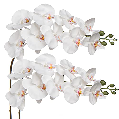 Orchid White 31.5" Real Touch Signal Stem Phalaenopsis Orchid Spray With 9 Large Flowers For Home Arrangement, Artificial Flowers For Home Decor, Office House Decor- White Orchids Flowers 2 Pcs #TOP15