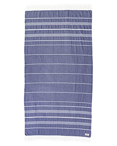 Teema Large Turkish Beach Towel - 100% Turkish Cotton - Sand Free - Fast Drying - Versatile And Multi-Use - The Simple (Navy) #TOP1