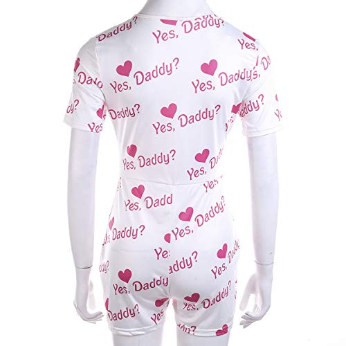Women's Yes Daddy Onesie Sexy Deep V Neck One Piece Bodysuit Short Sleeve Print Bodycon Jumpsuit Rompers Pajama L #TOP2
