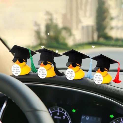 Image of wonuu Graduation Rubber Duck Car Ornament, Cool Car Dashboard Decorations, Funny Car Accessories for Graduation Gift, Black