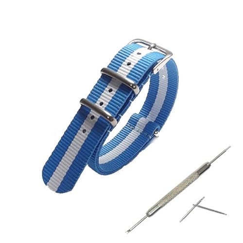 時計ベルト NATOベルト バネ棒・交換工具付き ナイロンベルト メンズ レディース 時計バンド (12mm, B-8ライトブルー×ホワイト)
