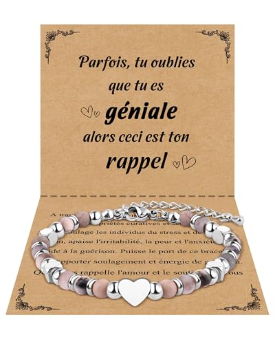 CheersLife Cadeau Fille 7 8 9 10 11 12 ans - Bracelet Femme Ado Amie Amour Pierres Rose Naturelles Original Cadeaux Anniversaire - Bracelet Maman Fille Sœur...
