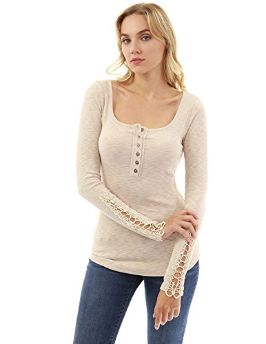 PattyBoutik Henley - Maglia da Donna a Maniche