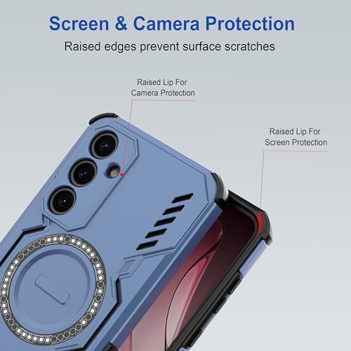 Image of amazon basics Back Case Cover for Samsung Galaxy A35 5G | Magnetic Case with Built-in Metal Ring | Supports Mag-Safe Charger, Wallet & Car Mount | Shockproof Hybrid PC + TPU | Blue