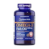 Puritan's Pride Triple Strength Omega-3 Fish Oil 1400mg, Active Omega-3 950mg, Dietary Supplement for Heart, Joint, and Cellular Health Support, 240 Rapid Release Softgels (Packaging May Vary)