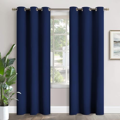 YoungsTex Navy Blue Blackout Curtains 84 Inch Long for Bedroom Grommet