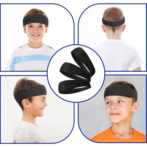 Image of 3 Pcs Kids Sports Headbands Boys Girls Athletic Elastic Sweatbands Children Soft Moisture Wicking Hairband Absorbing Sweat Band for Football Basketball Running Tennis