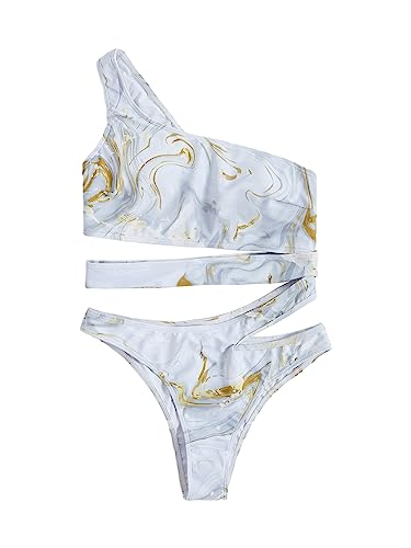 Maillot de bain une épaule Tie Dye bleu et marron pour femme en taille XL