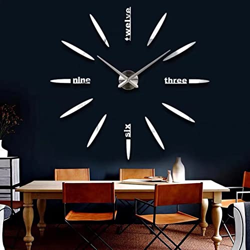 Frameless Diy Wall Clock Large Modern 3D Mirror Wall Clock Decor Sticker Diy Clock Kit For Home Living Room Bedroom Office Wall Decorations (Silver), Diy Size 80Cm-120Cm (Zdt) #TOP20
